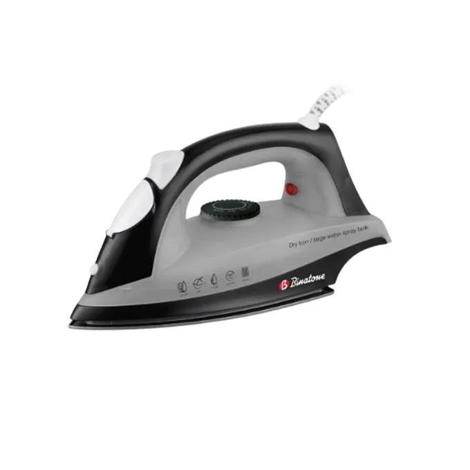 Binatone Fer à Repasser à Sec Avec Vaporisateur D’eau – BINATONE – DI-1206(MK4) – 1200W – 30ml – Noir/gris