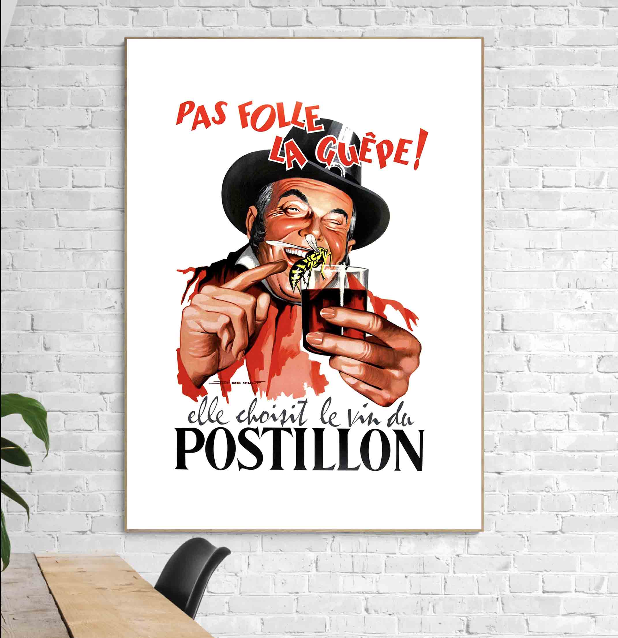 Affiche Postillon Vin Pas Folle la Guêpe