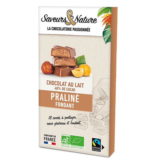 Saveurs et Nature Chocolat 40% Fourré Praliné Lait  80G