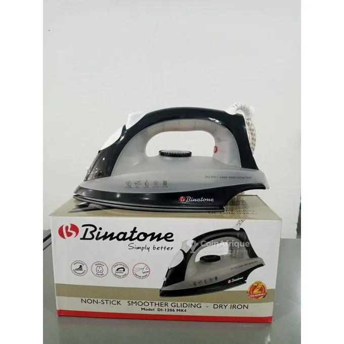Binatone Fer à Repasser à Sec Avec Vaporisateur D’eau – BINATONE – DI-1206(MK4) – 1200W – 30ml – Noir/gris – Image 2