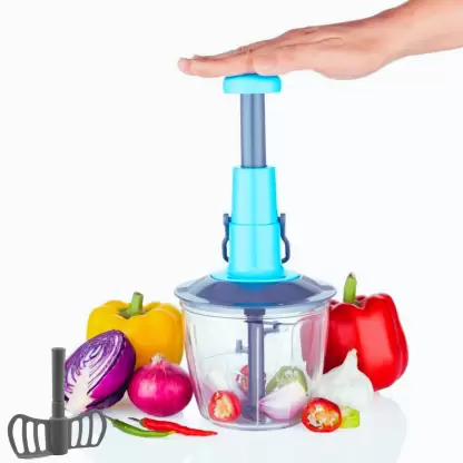 Hachoir à pousser pratique à 6 lames pour la cuisine Hachoir 2 en 1 à lame en acier inoxydable Hachoir à légumes et fruits (hachoir de 1000 ML avec mélangeur)