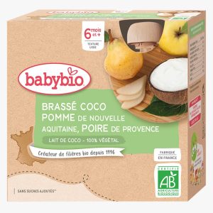 Babybio Brassé Lait de Coco Pomme de Nouvelle-Aquitaine Poire de Provence 4x85G
