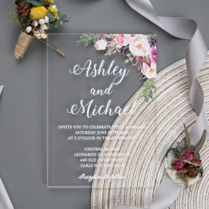 Faire-part mariage Plexiglass Fleuri 01