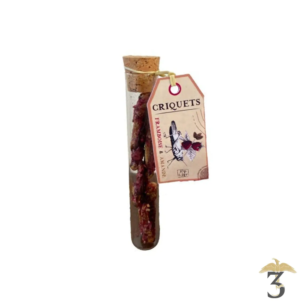 Tube de criquets – framboise et éclats d’amandes torréfiées