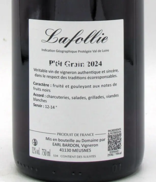 IGP Val de Loire P’tit Grain Lafollie Vignoble Denis Bardon 2024 – Image 2
