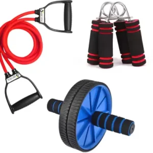 Combo de 3 tubes doubles tonifiants, poignée avec AB Wheel Roller Gym Combo. Tube de résistance   (multicolore)