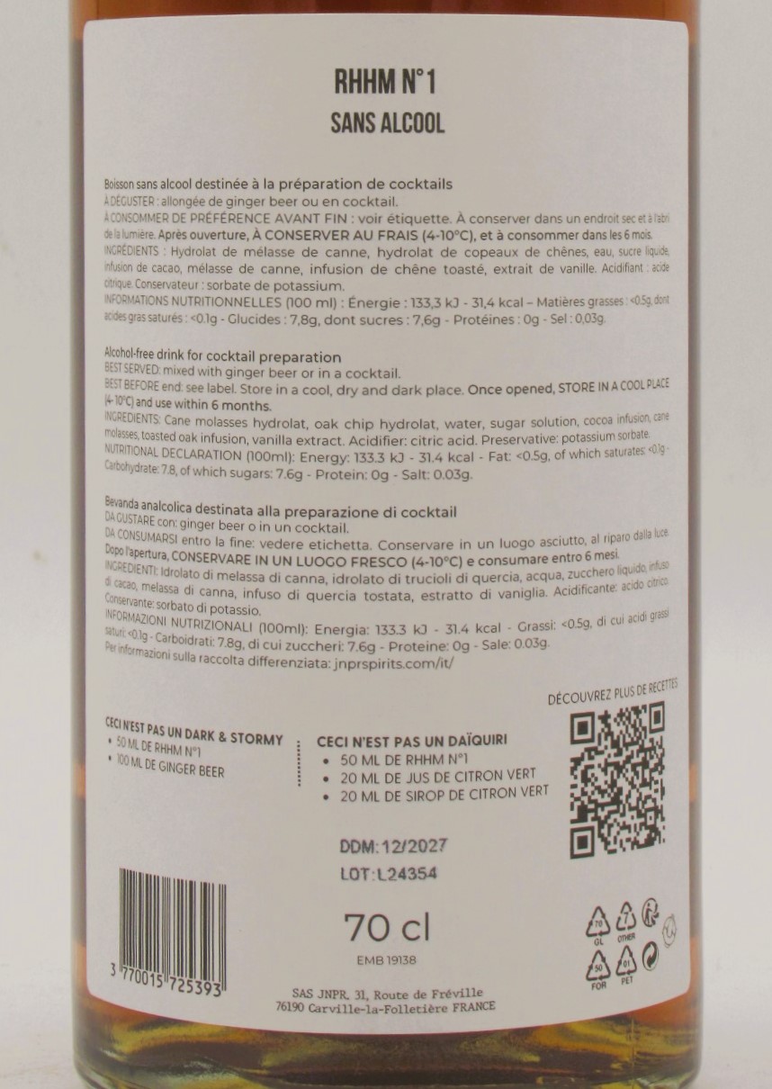 Rhum Sans Alcool RHHM N°1 de JNPR – Image 2