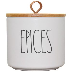 Pot en céramique blanc avec couvercle bambou EPICES