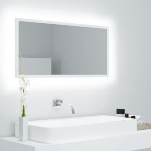 Miroir LED de salle de bain en bois blanc 90×37 (MARKETPLACE)