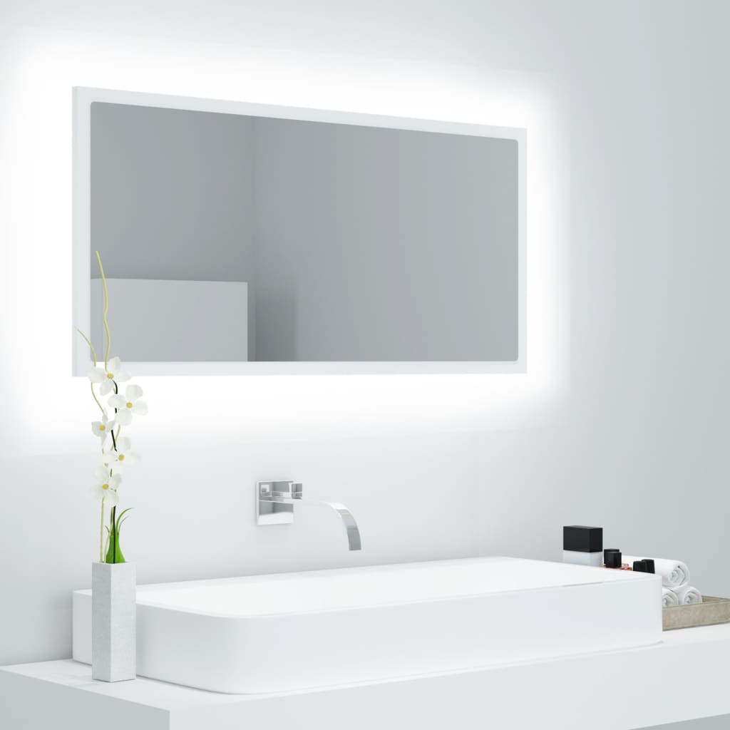 Miroir LED de salle de bain en bois blanc 90×37 (MARKETPLACE) – Image 2