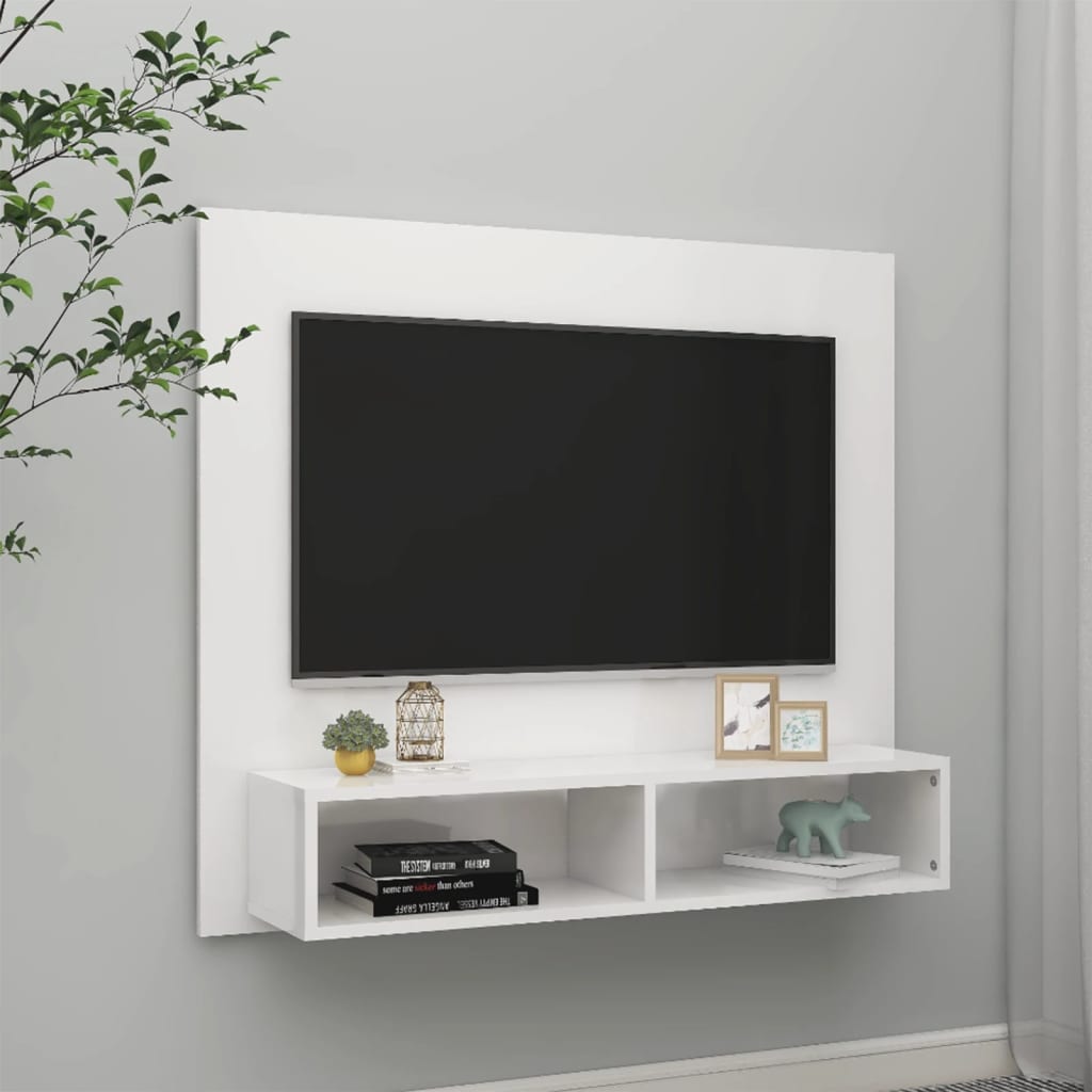 Meuble TV mural en bois blanc laqué 102×90 (MARKETPLACE)