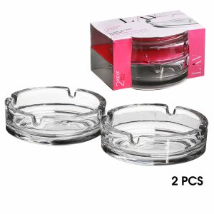 Lot de 2 cendriers en verre D10cm (design aléatoire)