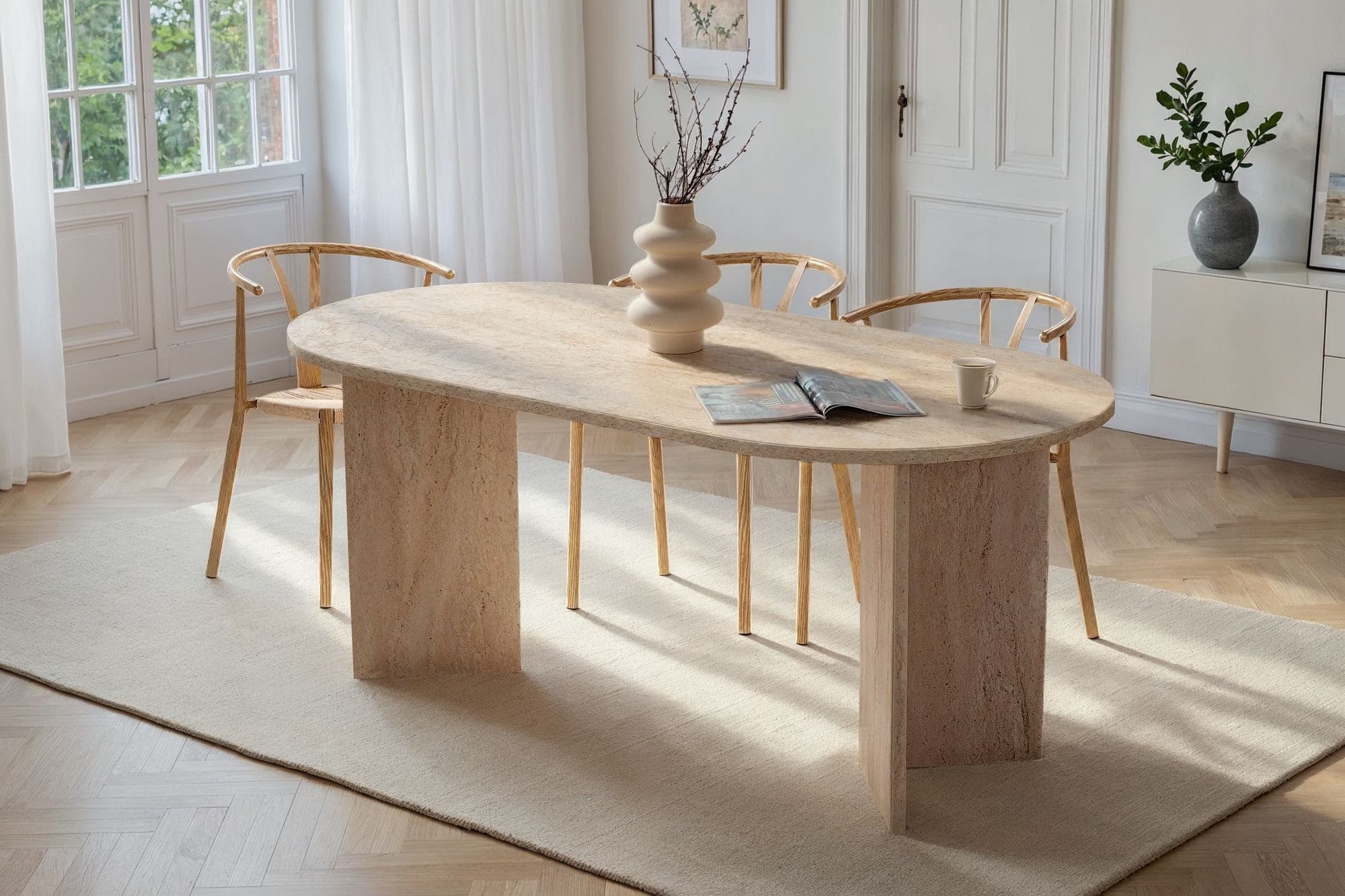 Table de salle à manger ovale – 180x90x75cm – bois effet travertin – Image 5