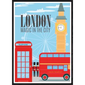 Tableau London avec cadre noir POP – Taille 32×42