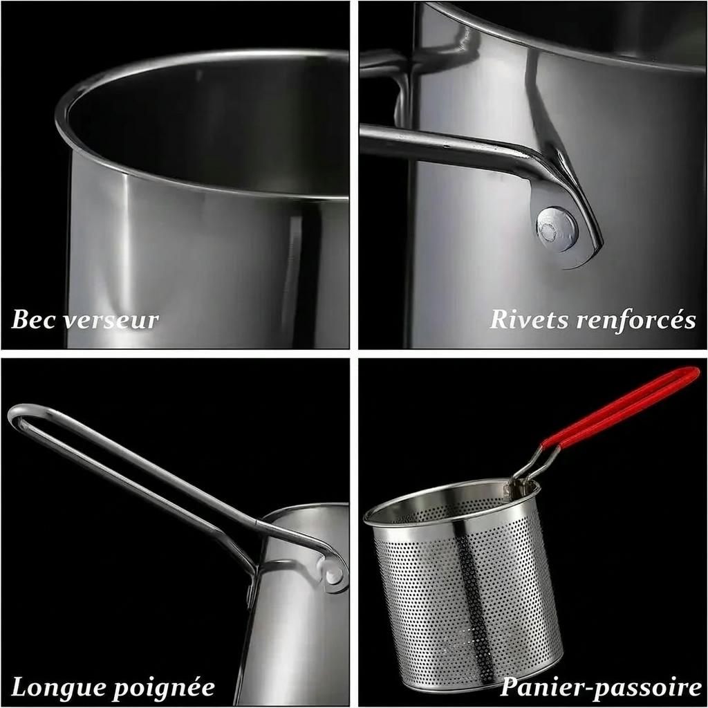 Casserole friteuse inox avec bec verseur et panier perforé amovible – Image 7