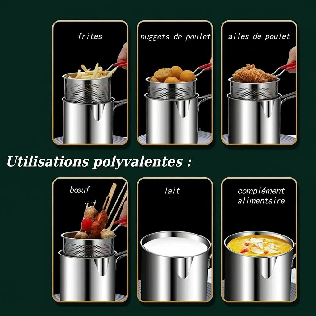 Casserole friteuse inox avec bec verseur et panier perforé amovible – Image 6