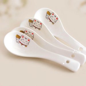 Cuillère à soupe en céramique avec motif maneki-neko