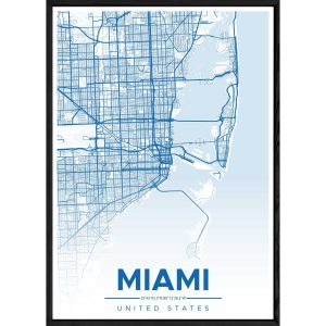 Tableau MIAMI avec cadre noir ALL BLEU – Taille 32×42