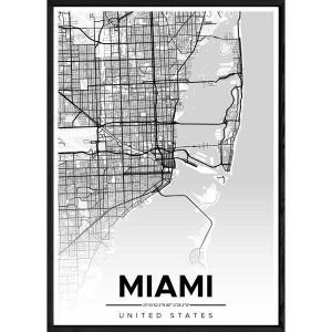 Tableau MIAMI avec cadre noir ALL MONOCHROME – Taille 32×42