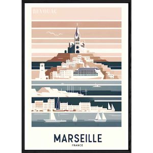 Tableau Marseille avec cadre noir – Taille 23×32 Réservé Bevouac