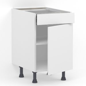 Meuble bas 1 tiroir (Sans amortie) + 1 porte L60 x H85 x P58 – Blanc laqué mat – meuble livré monté
