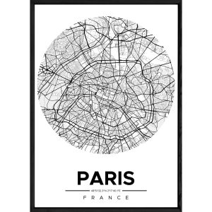 Tableau PARIS avec cadre noir ROUND MONOCHROME – Taille 23×32