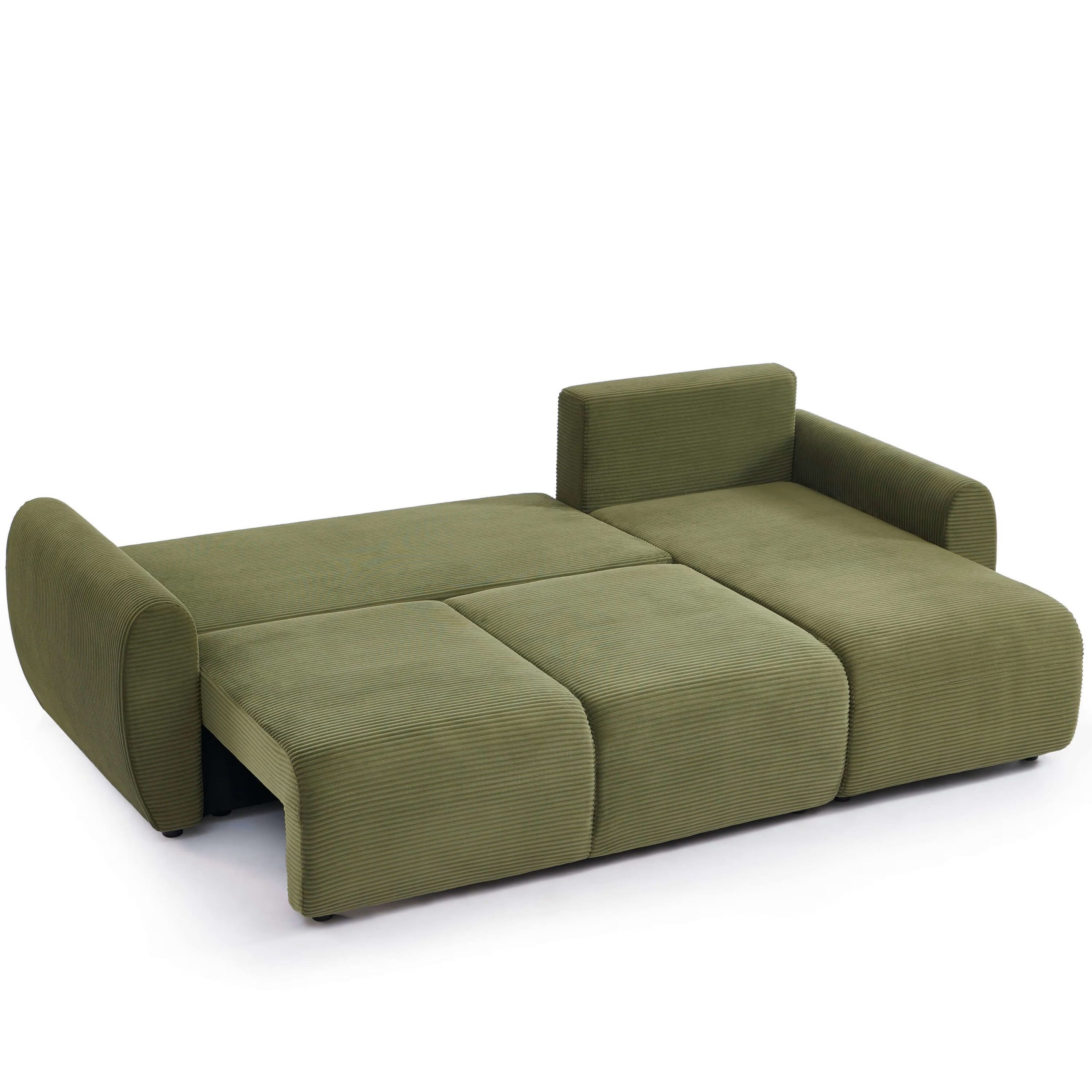 Canapé droit convertible 4 places en velours côtelé vert olive – Image 4