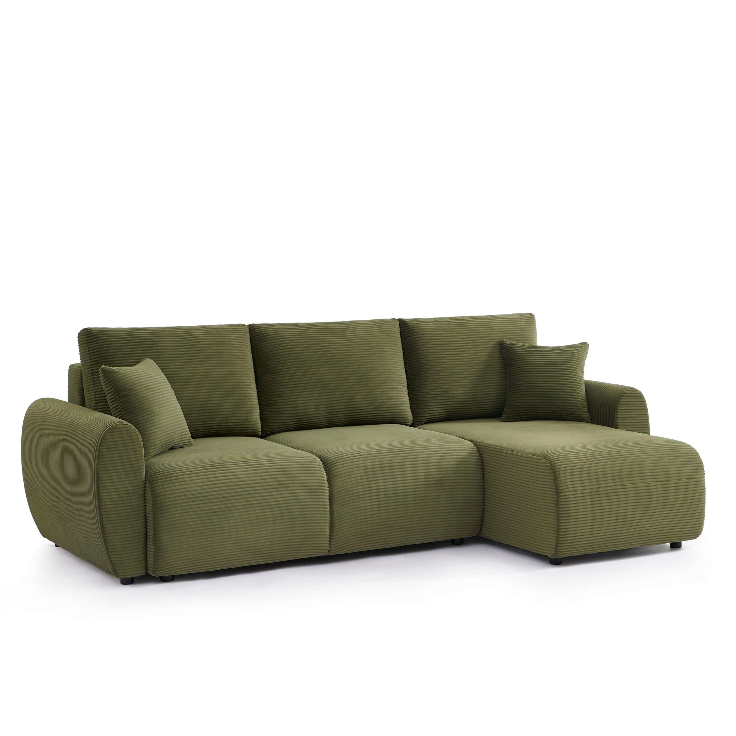 Canapé droit convertible 4 places en velours côtelé vert olive