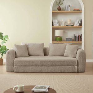 Canapé droit compressé convertible Morpho 3 places tissu bouclette taupe