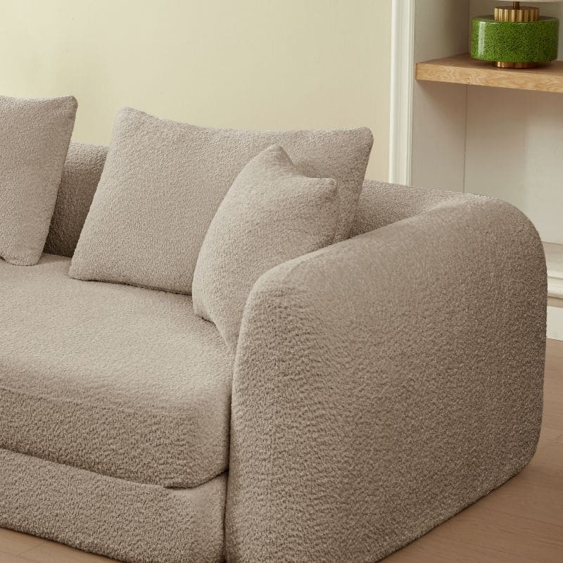 Canapé droit compressé convertible Morpho 3 places tissu bouclette taupe – Image 4
