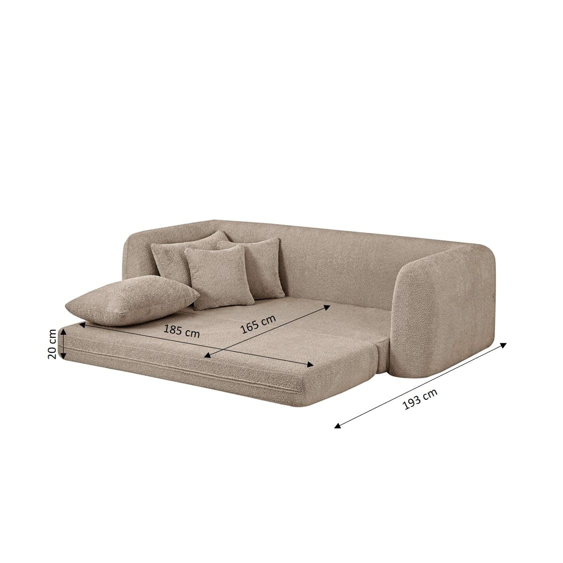 Canapé droit compressé convertible Morpho 3 places tissu bouclette taupe – Image 6