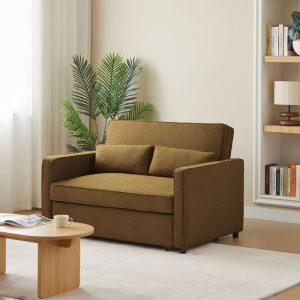 Canapé droit convertible 2 places en tissus taupe