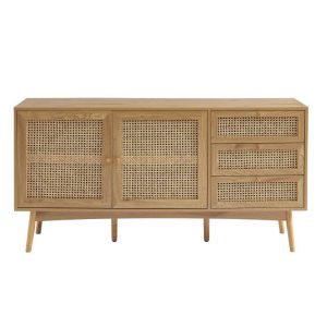 Buffet effet chêne et cannage rotin L150 x P40 x H75 cm