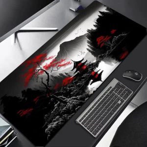 Tapis de souris et clavier japonais Pagode et Arbres Rouges à l’Encre